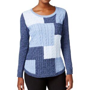 Karen Scott 91226 women's patchwork pullover sweater Intrepid Blue Combo